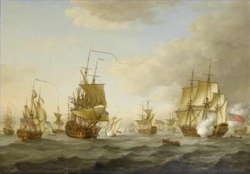 Landscapes Painting - John Cleveley the Elder Admiral Byng s fleet getting underway from Spithead Sea Warfare